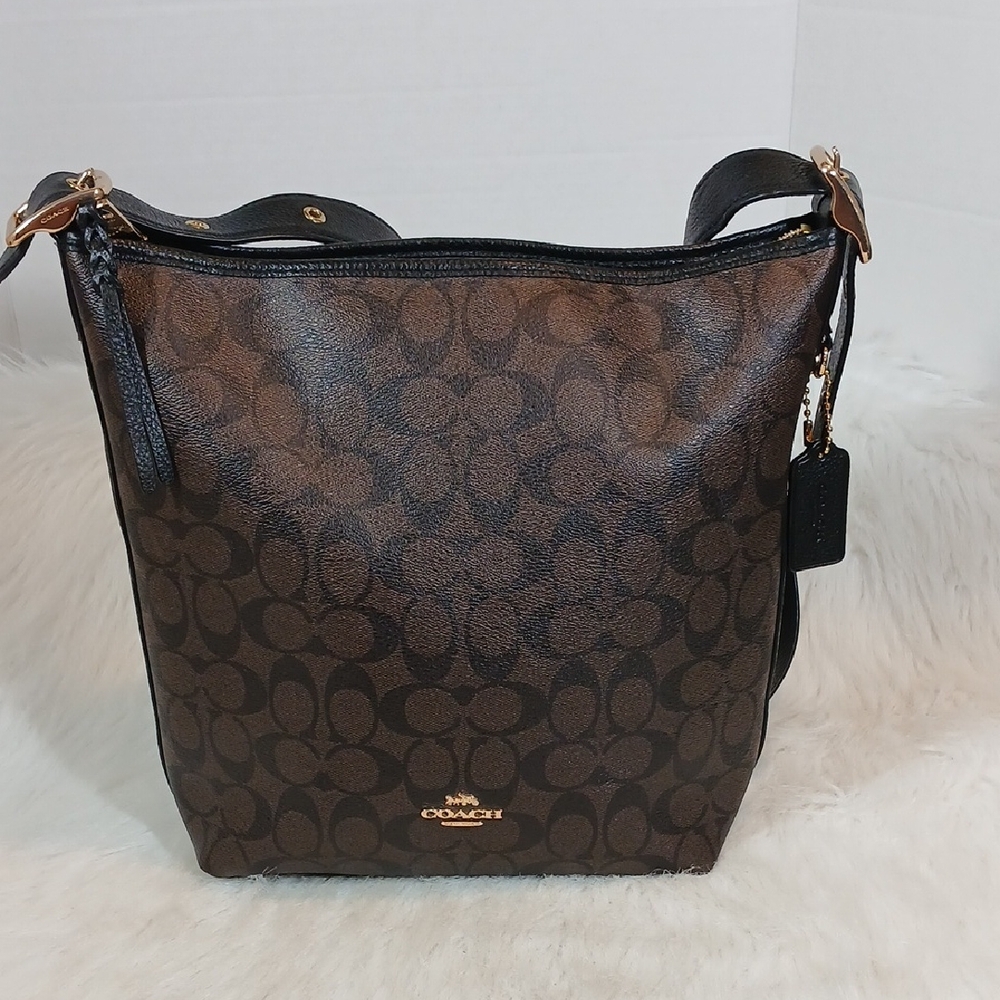 Coach Val Duffle In  Signature  Canvas Leather Brown/Black Shoulder Bag